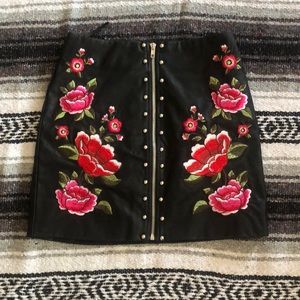 Faux leather embroidered skirt